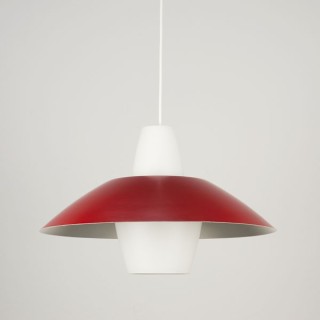Glass pendant with red metal shade - Retro Studio