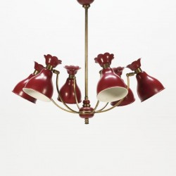 Hanging lamp red/brass 1950's