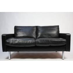 Black leather design sofa 1960's