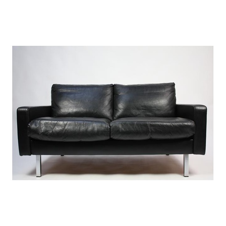 Black leather design sofa 1960's