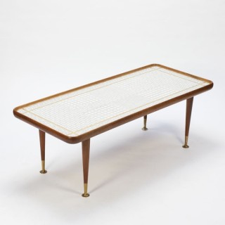 Grote teakhouten mozaiek salon-/ bijzettafel - Retro Studio