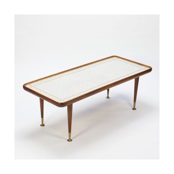 Grote teakhouten mozaiek salon-/ bijzettafel - Retro Studio