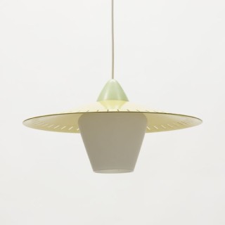 Glazen hanglamp met geel metalen kap - Retro Studio