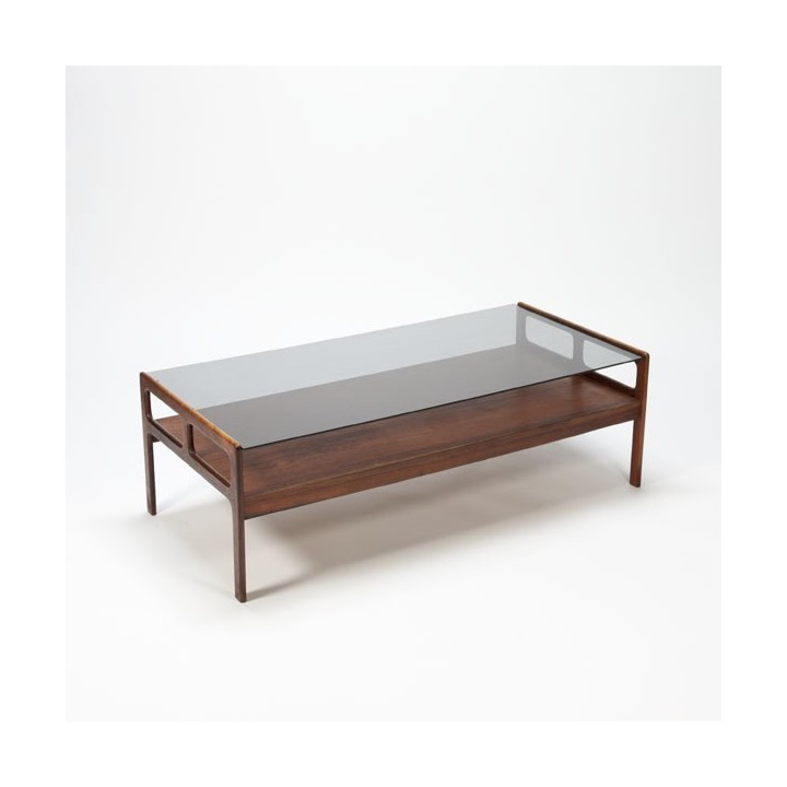 Rosewood coffee table with glass top - Retro Studio