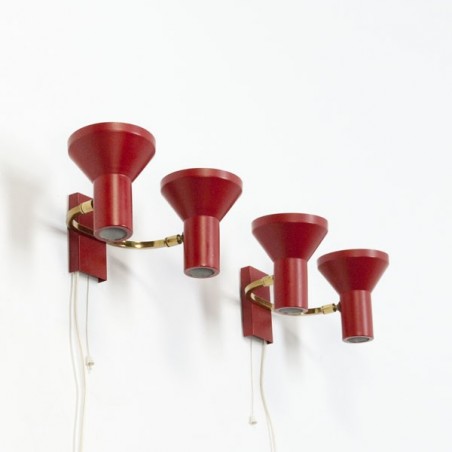 Set of 2 wall lamps red/ brass