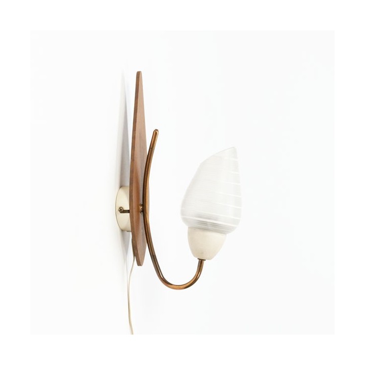 Wall lamp with teak and glass cap - Retro Studio