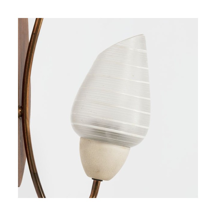 Wandlamp met teak en glazen kap - Retro Studio