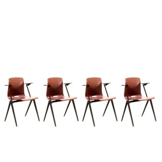 Set of 4 industrial Thur-op-seat chairs with armrest -