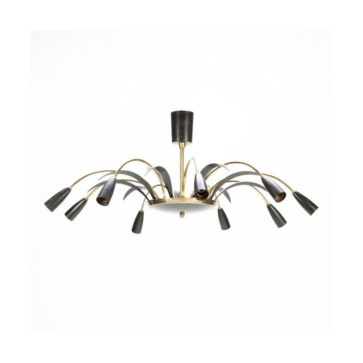 Grote plafondlamp 1950's met messing details - Retro Studio