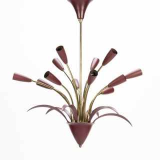 Hanging lamp 1950's brass/ burgundy - Retro Studio