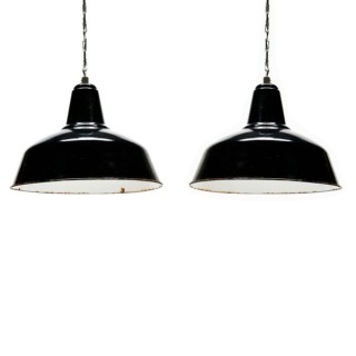 Set of two large industrial enamel lamps - Retro Studio