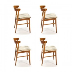Set van 4 gebogen teakhouten stoelen