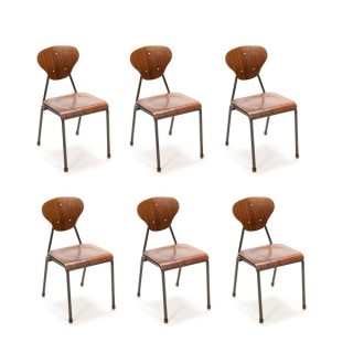 Set van 6 industriele Deense stoelen - Retro Studio