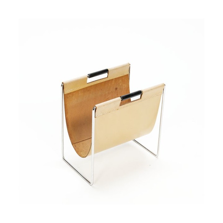 Leather magazine rack with black handles - Retro Studio