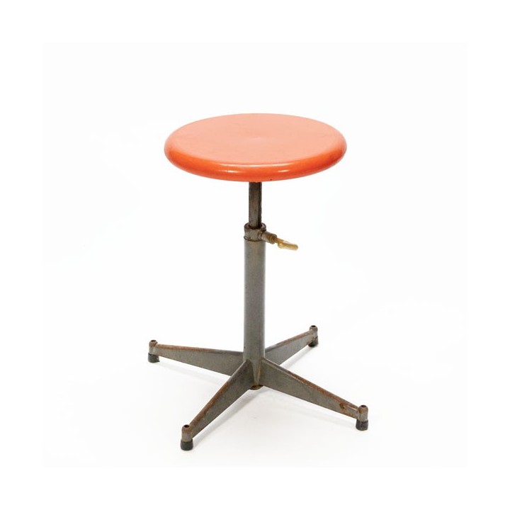 Industrial stool with orange seat - Retro Studio
