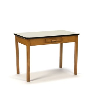 Wooden child's table with yellow top and drawer - Retro