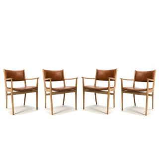 Set van 4 stoelen met cognac-lederen bekleding - Retro