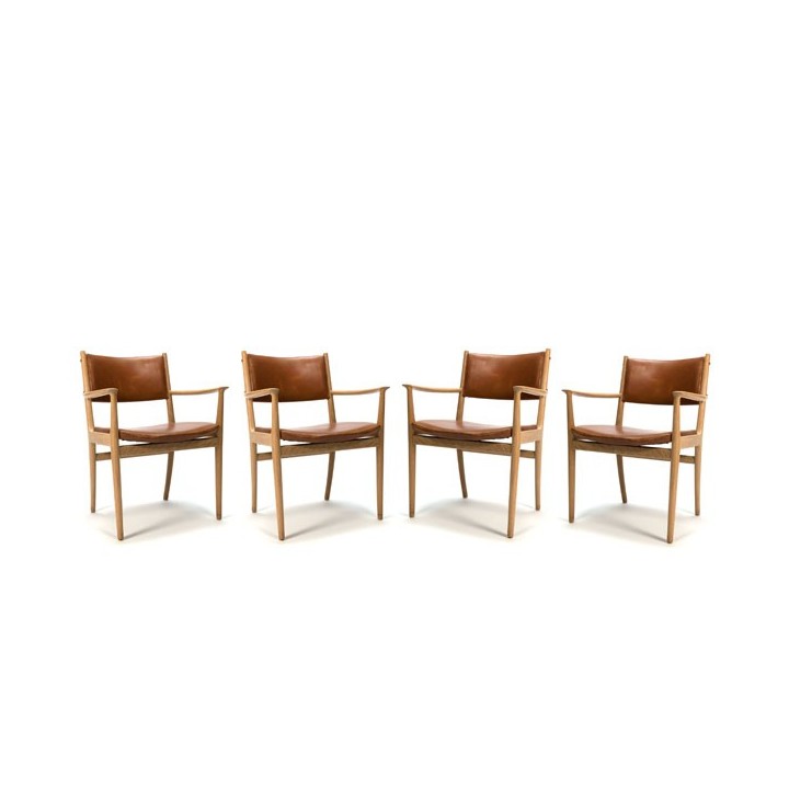 Set van 4 stoelen met cognac-lederen bekleding - Retro