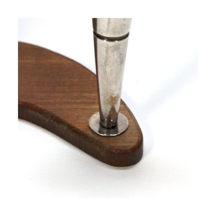 Zilveren kaarsenstandaard op teakhouten voet - Retro Studio