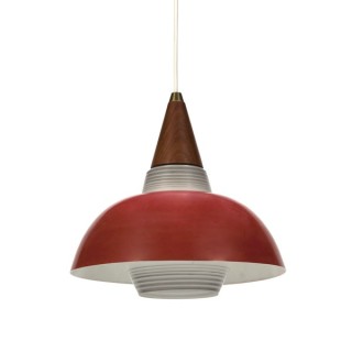 Glass hanging lamp with red metal shade - Retro Studio