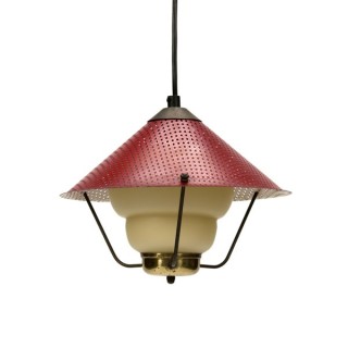 Hanging light with red perforated shade - Retro Studio