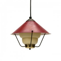 Hanging light with red perforated shade