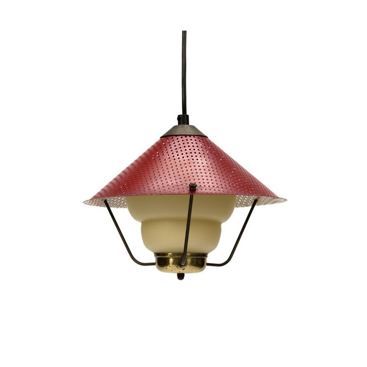 Hanging light with red perforated shade - Retro Studio