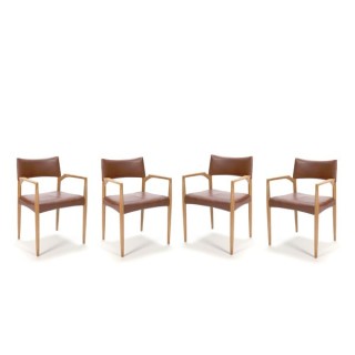 Set van 4 stoelen met dark cognac-lederen bekleding - Retro
