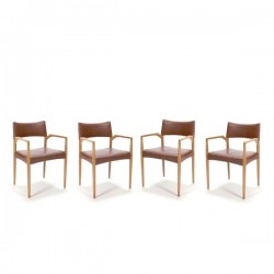 Set of 4 chairs with dark cognac leather...