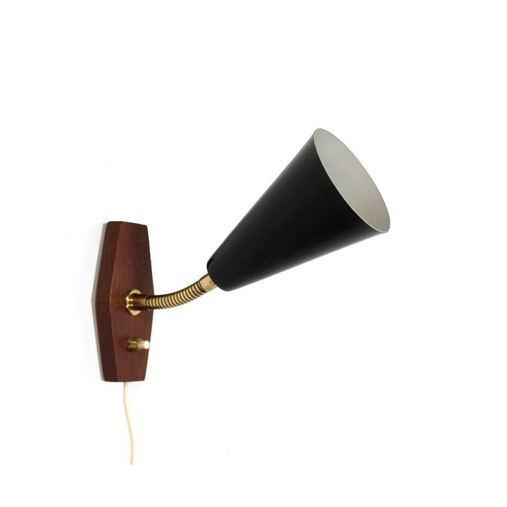 Wandlamp zwart/ teak 1950's - Retro Studio