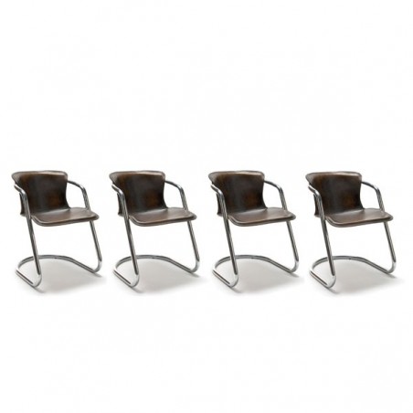 Set of 4 chairs with saddle leather upholstery