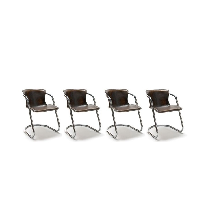 Set of 4 chairs with saddle leather upholstery - Retro