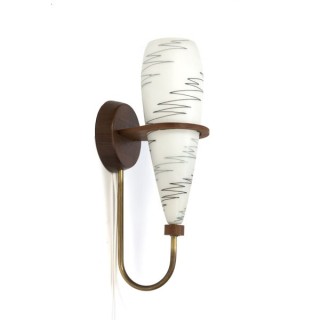 Glass wall lamp with teak wall mounting - Retro Studio