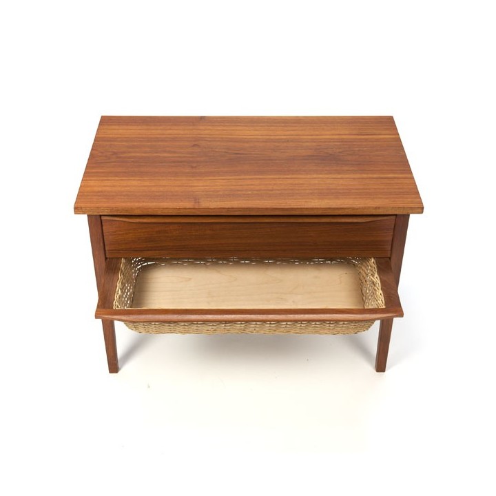 Small teak cabinet with wicker drawer - Retro Studio