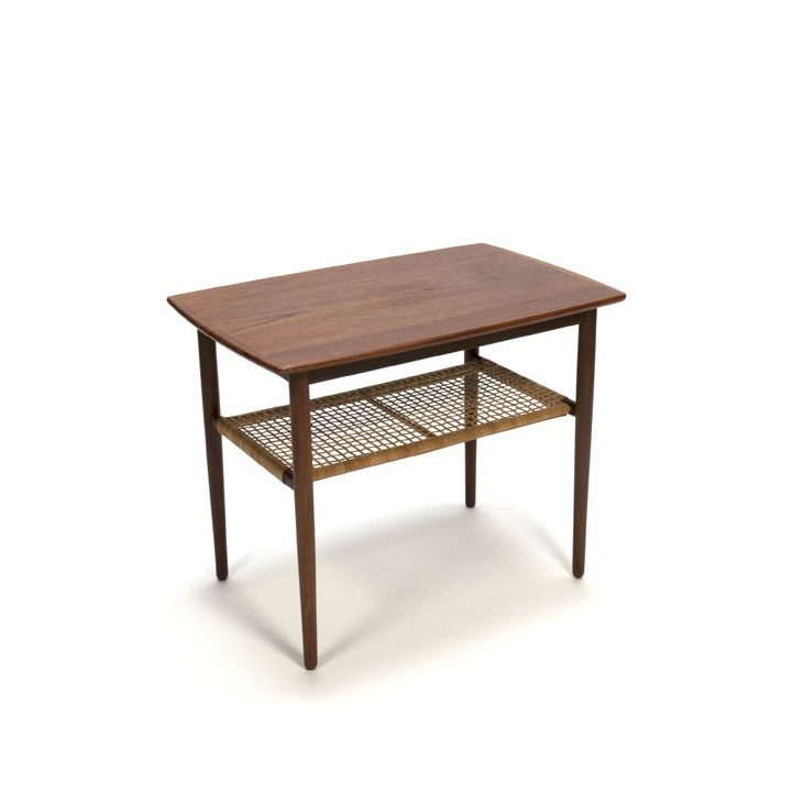 Teakhouten bijzettafel met riet - Retro Studio