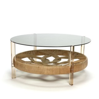 Zeventiger jaren salontafel met glazen blad - Retro Studio