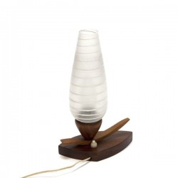 Glazen tafellamp met houten voet