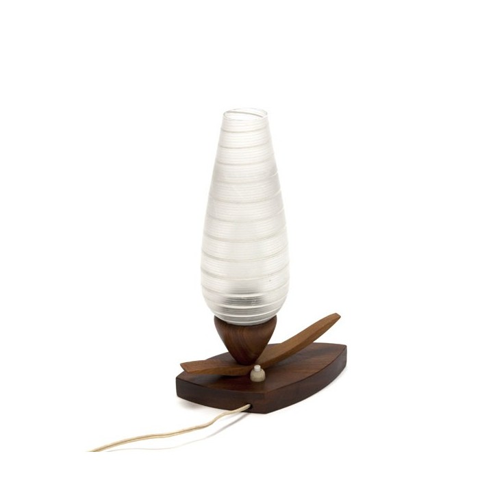 Glazen tafellamp met houten voet - Retro Studio
