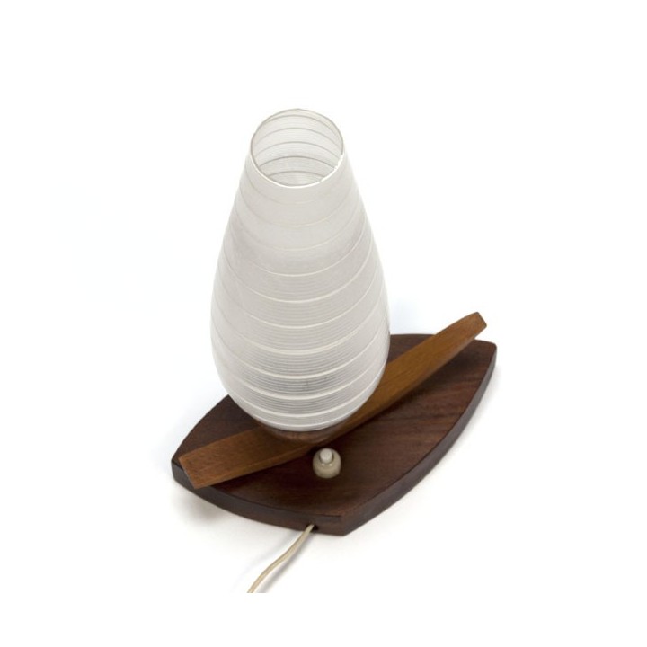 Glazen tafellamp met houten voet - Retro Studio