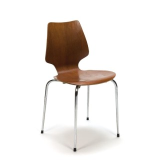 Gebogen houten stoel met chroom onderstel - Retro Studio