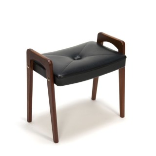 Hocker/ poef teak met zwart skai - Retro Studio