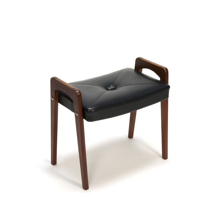 Ottoman/ stool teak with black skai - Retro Studio