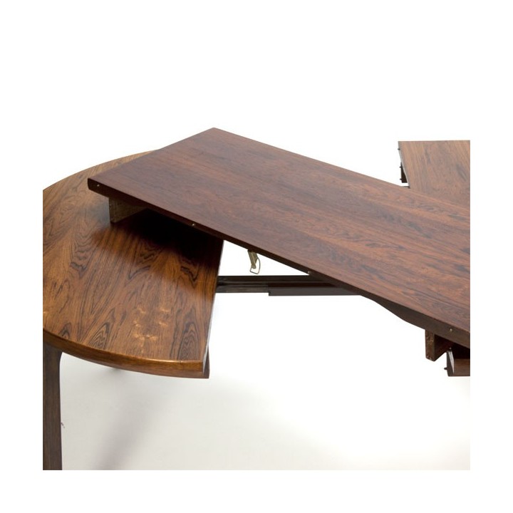 Ronde palissanderhouten eettafel met 2 tussenbladen - Retro