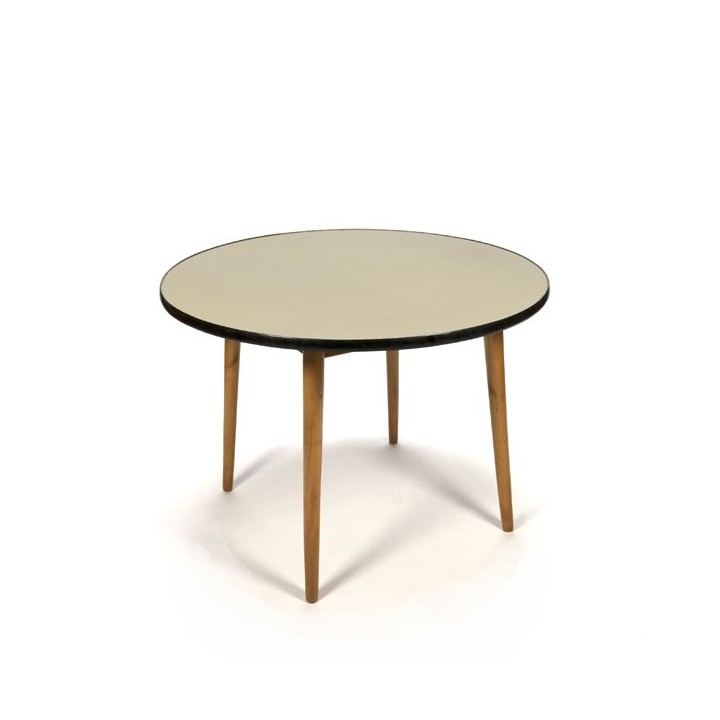 Ronde fifties eettafel met geel blad - Retro Studio