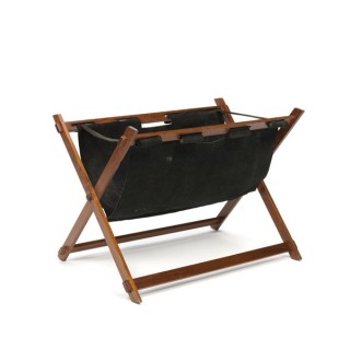 Teakhouten krantenrek met zwart leer - Retro Studio