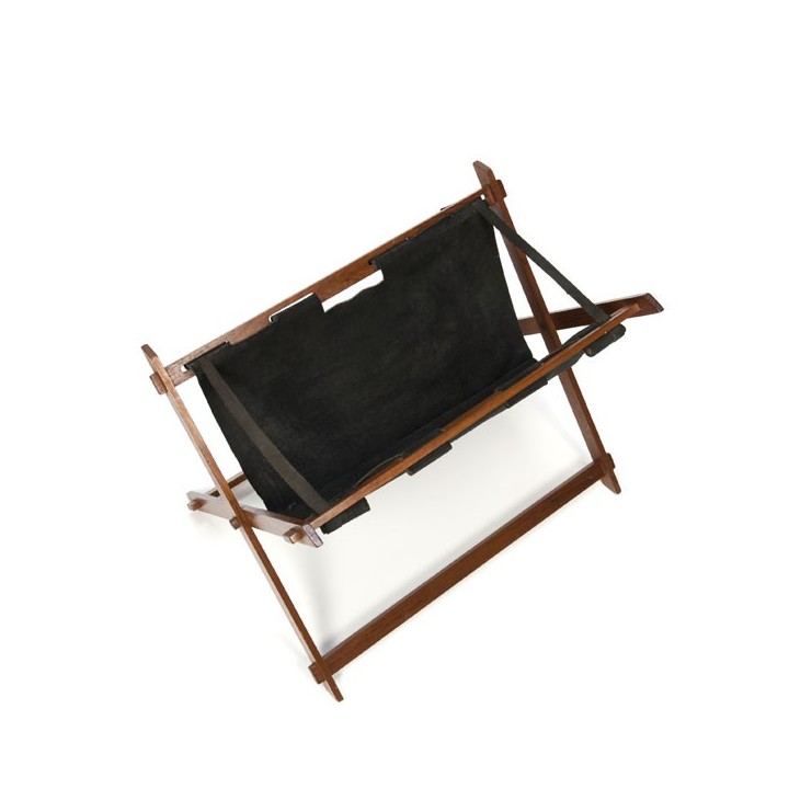 Teak newspaper rack with black leather - Retro Studio