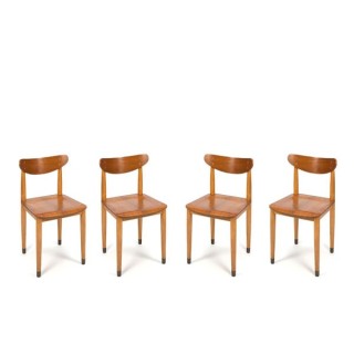 Set van 4 houten stoelen op koperen voetjes - Retro Studio