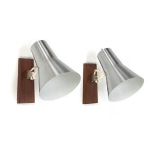 Set of 2 wall lamps aluminium with teak - Retro Studio