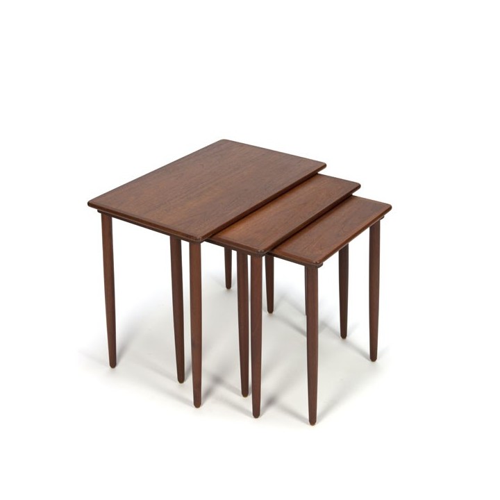 Set van drie bijzettafeltje in teakhout - Retro Studio