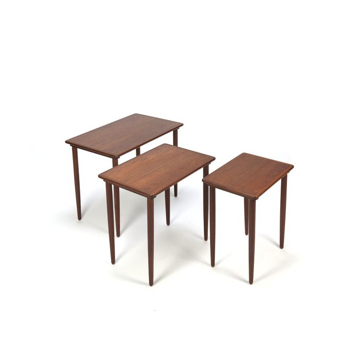 Set van drie bijzettafeltje in teakhout - Retro Studio